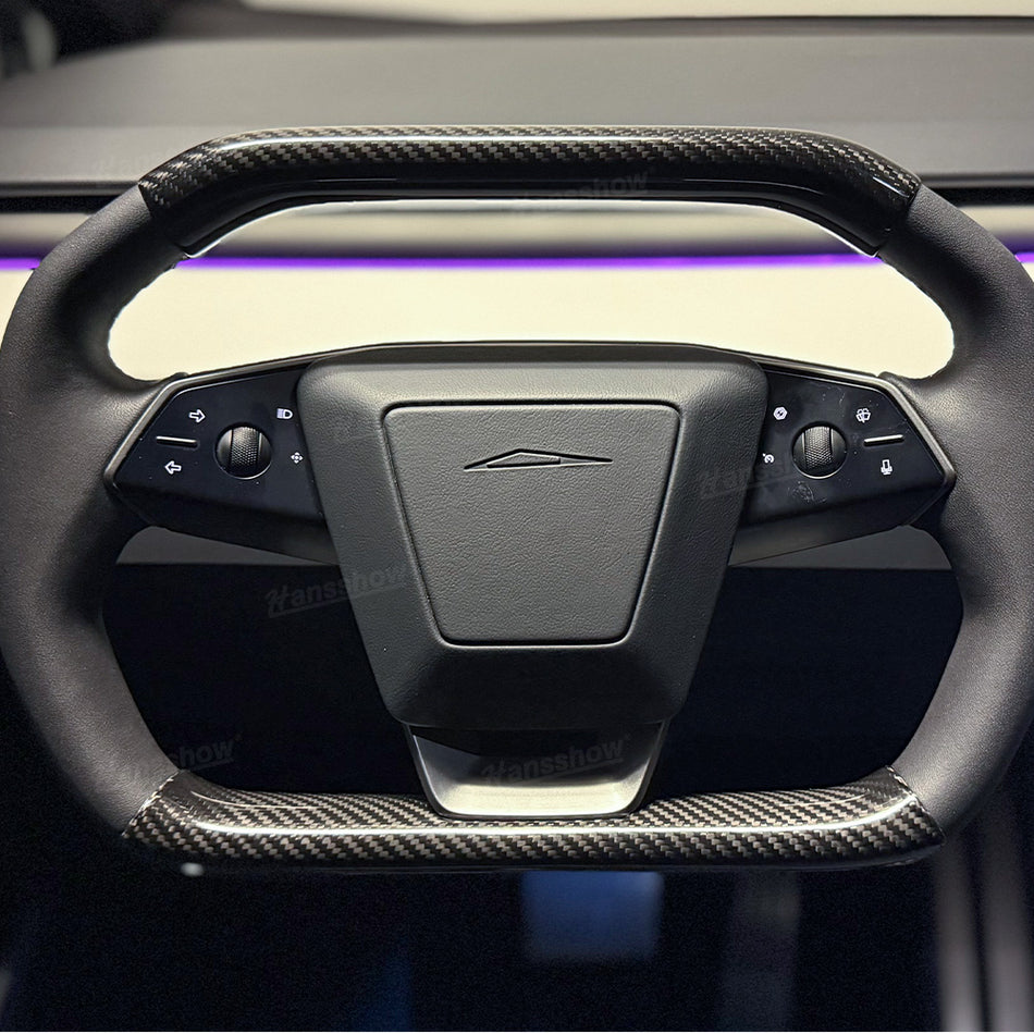 Tesla Cybertruck Steering Wheel Upper Lower Real Carbon Fiber Cap Cover | Hansshow