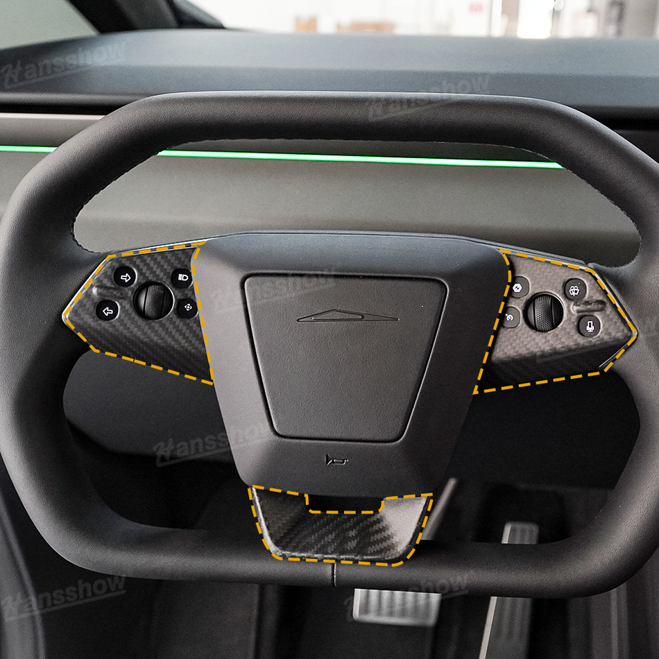 Tesla Cybertruck Steering Wheel Cover Real Carbon Fiber Middle Frame Decoration Protective | Hansshow