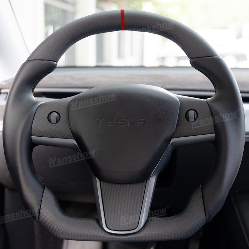 Tesla Model Y/3 Real Carbon Fiber Steering Wheel With Nappa Leather Grip-Heating Function|Hansshow