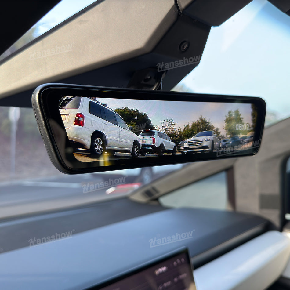 Tesla Cybertruck Media Rearview Mirror 8.2"Dual Channel Recorder Dashcam With Roof-Mounted Camera  | Hansshow