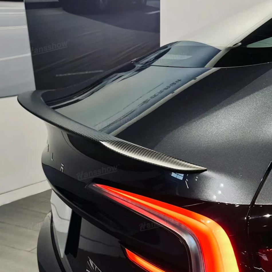 Aileron arrière en fibre de carbone véritable pour Tesla Model 3 Highland, couvercle de lèvre de coffre arrière inspiré des performances du modèle 3 | Hansshow