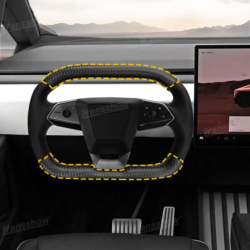 Tesla Cybertruck Steering Wheel Real Carbon Fiber Cap Cover | Hansshow