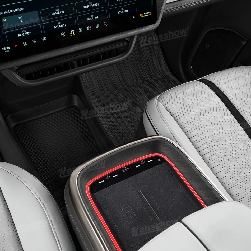 Rivian R1T/R1S Dual Wireless Phone Charger Armrest Charging Pad With Ambient Lighting | Hansshow