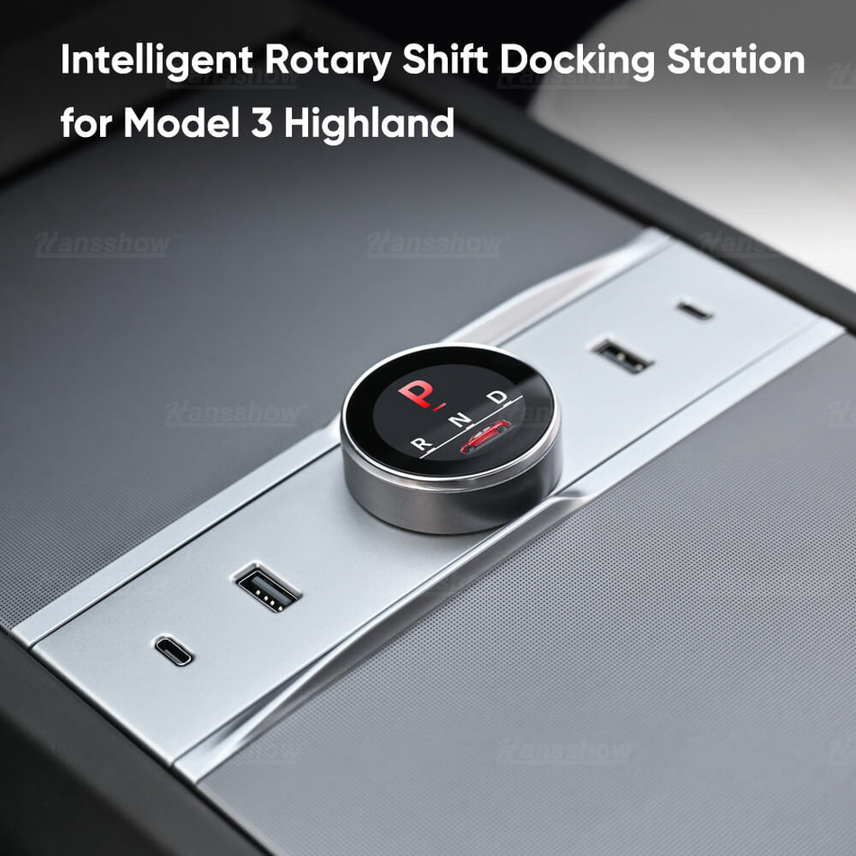 Station d'accueil de changement de vitesse rotative intelligente Hansshow pour Tesla Model 3 Highland - Avec écran et ports de charge rapide 