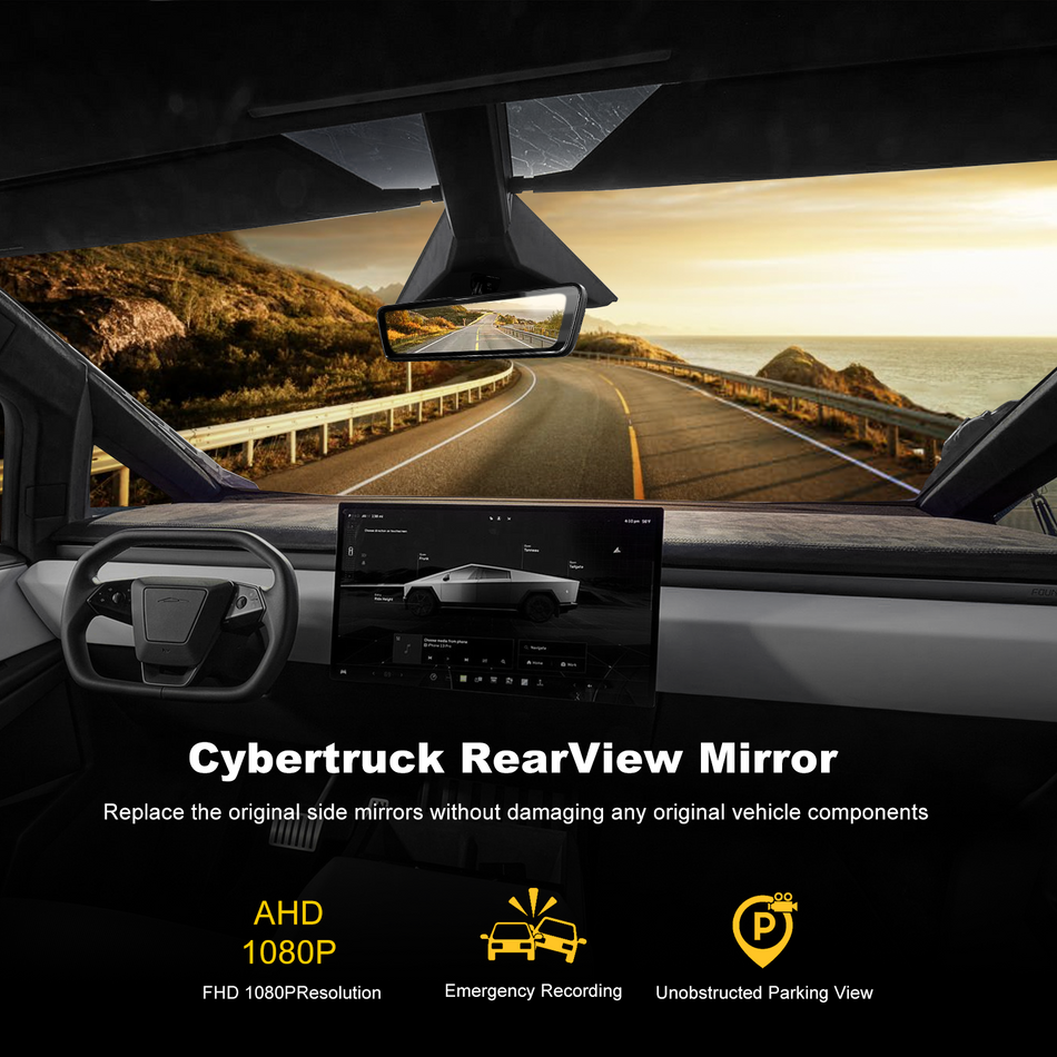 Cybertruck RearView Mirror 8.2" Dashcam Live Streaming Roof-Mounted Camera Interior Accessories | Hansshow