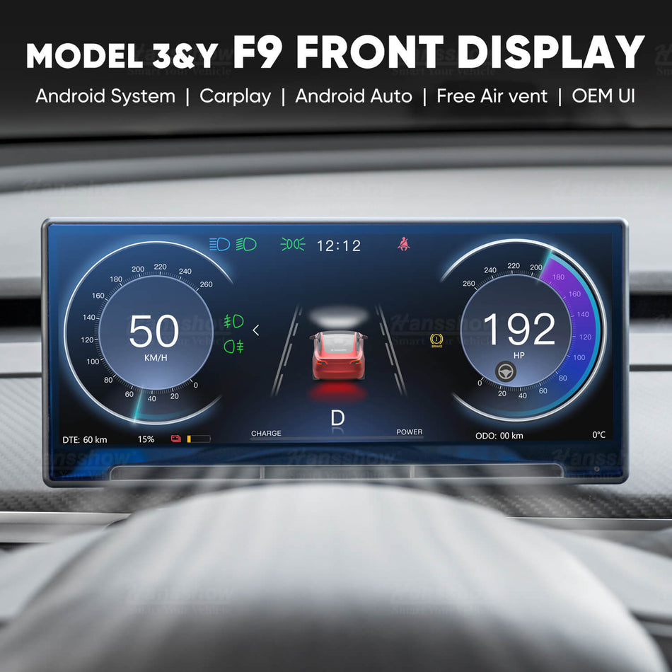 Tableau de bord intelligent Hansshow Model 3/Y F9 avec écran tactile de 9 pouces Carplay/Android Auto avec caméra frontale 