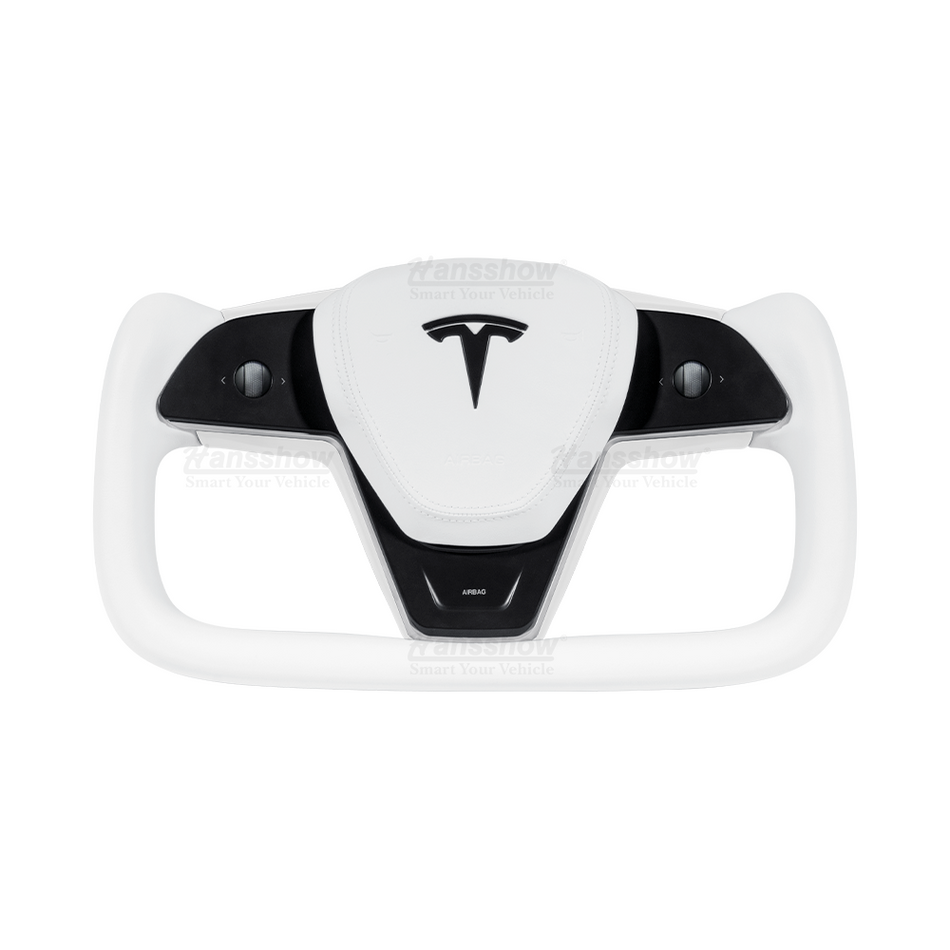 Volant Tesla Model 3/Y Yoke (inspiré du Model X/S Yoke) - Cuir Nappa Blanc