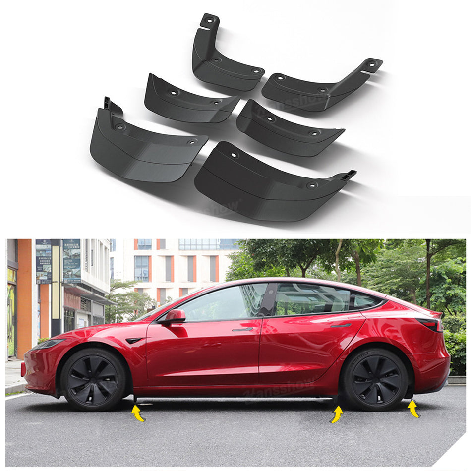 Garde-boue avant et arrière pour Tesla Model 3 Highland, accessoires de voiture (version améliorée, 6 pièces) | Hansshow