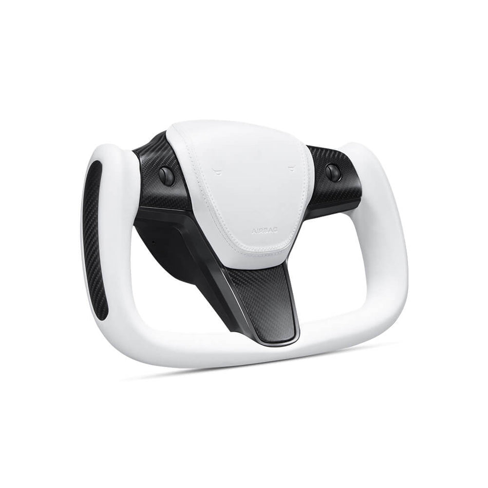 Hansshow Tesla Yoke Steering Wheel Ellipse style Nappa White Leather with Heated Feature