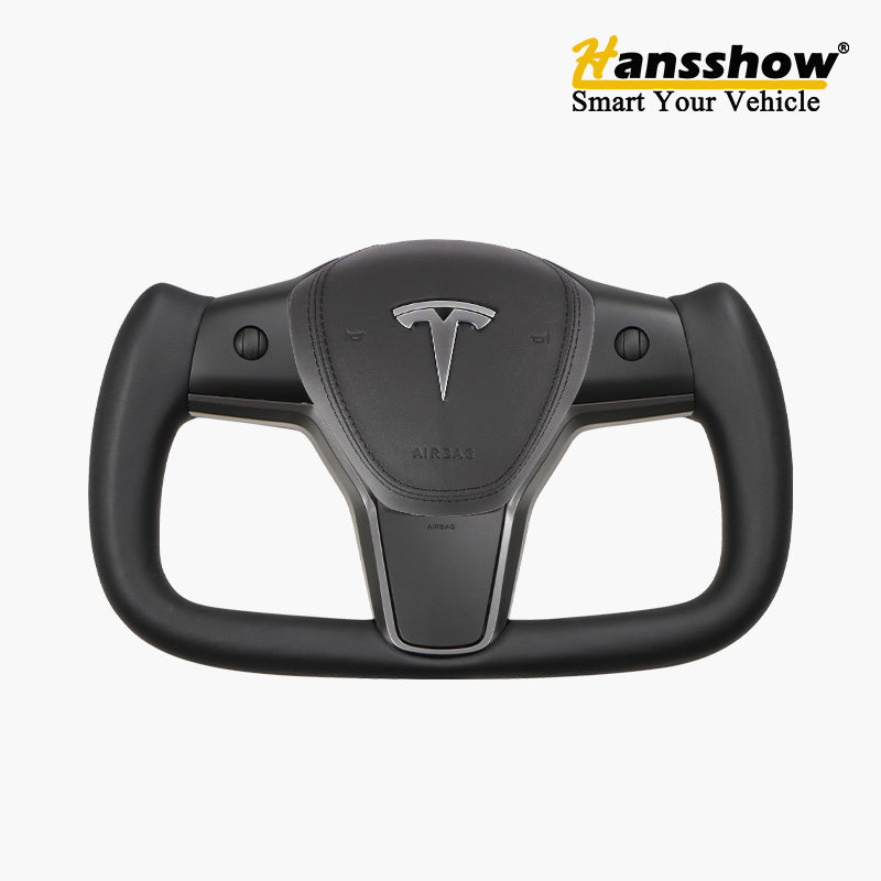 HANSSHOW Volant Tesla Yoke pour modèle 3/Y Ellipse cuir noir normal avec fonction chauffante